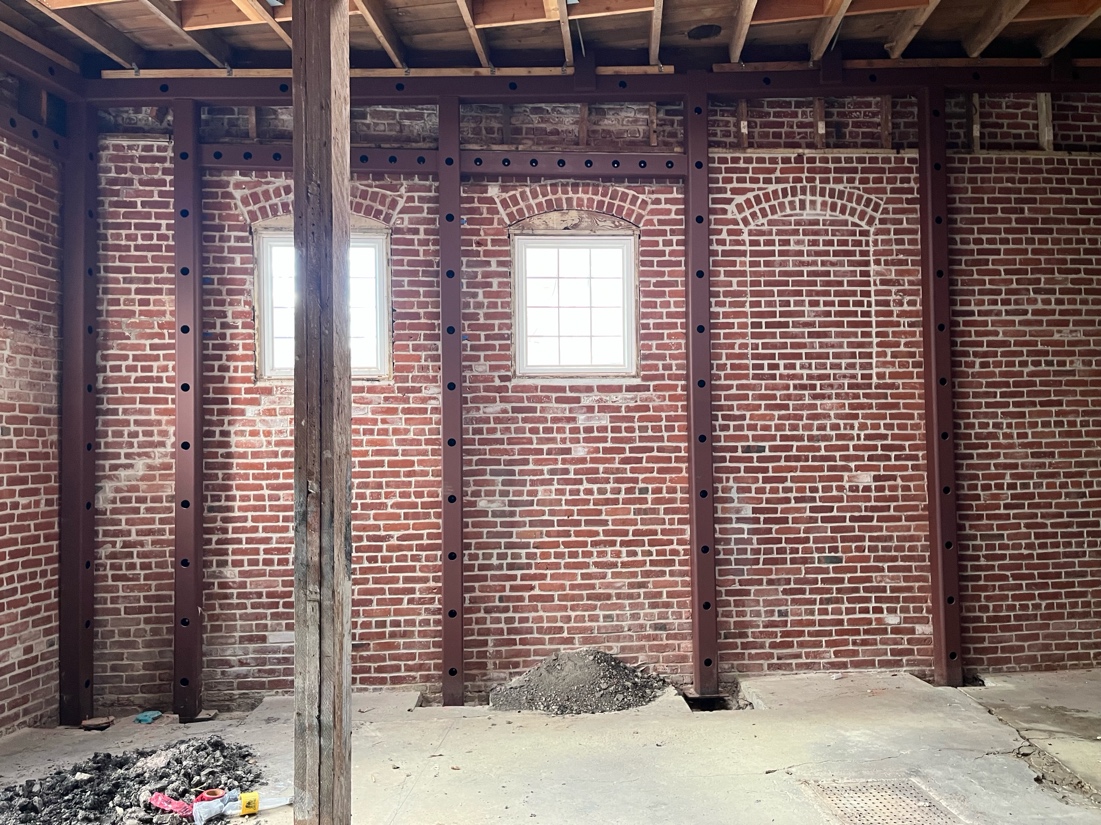 Interior looking south, updated structural framing